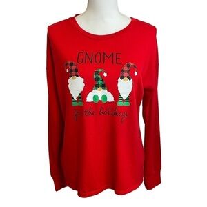 Modern Canvas Red Gnome for the Holidays Long Sleeve Holiday Top Shirt.  Medium